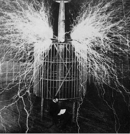 Tesla in his Colorado Springs laboratory.