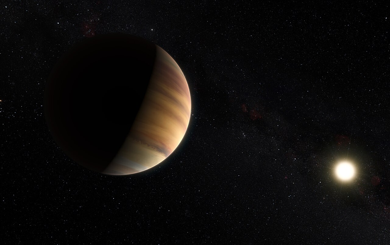 Umetnička predstava vrele egzoplanete 51 Pegasi b pored matične zvezde