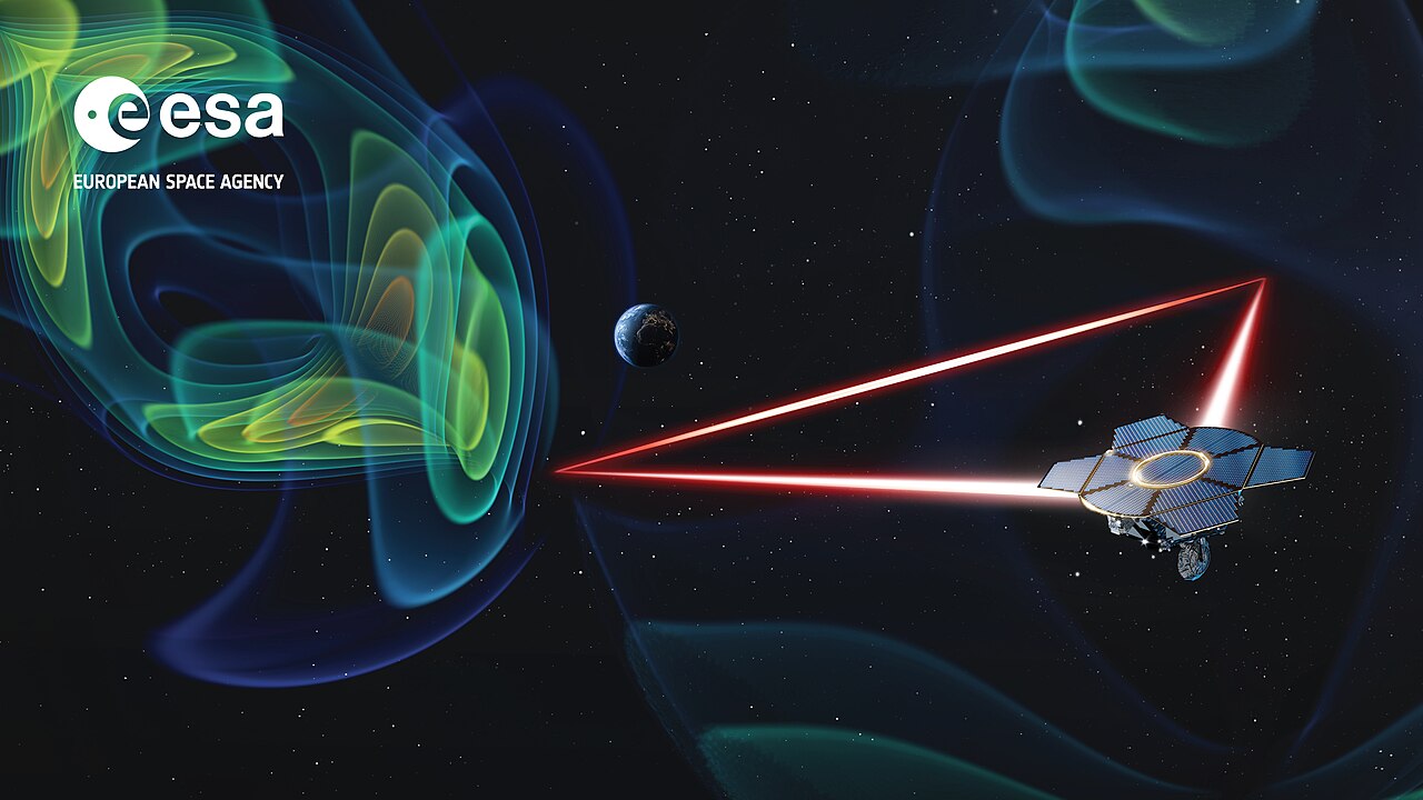 Artistic representation of the three spacecraft of the future LISA mission