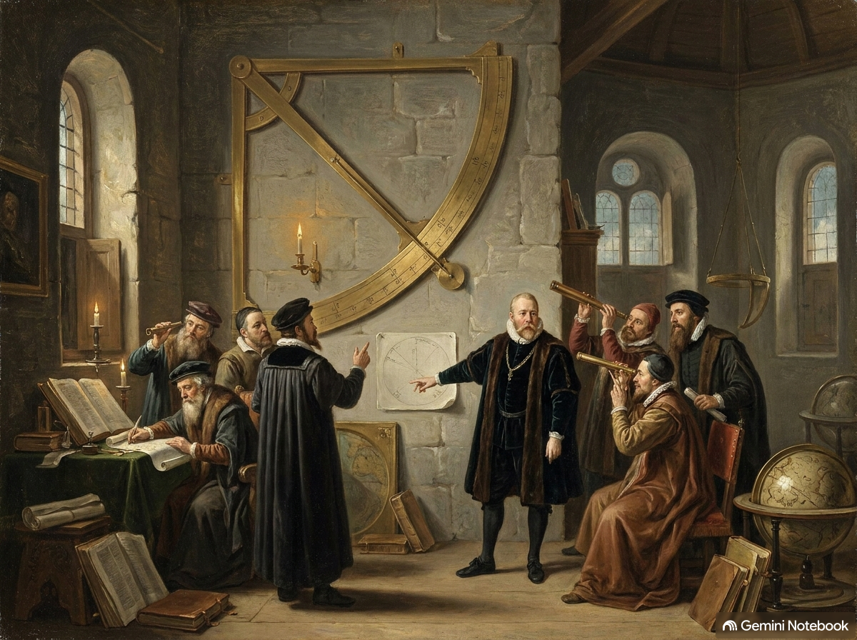 Savremena ilustracija posmatranja neba u opservatoriji Uraniborg.