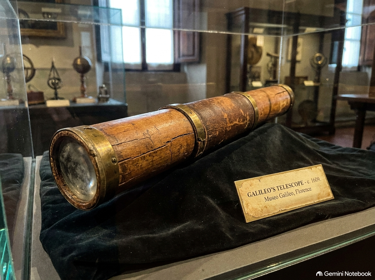 Galilejevi originalni sačuvani teleskopi i optička sočiva u Muzeju nauke u Firenci, kojima su načinjena prva istorijska teleskopska otkrića 1609/1610. godine.