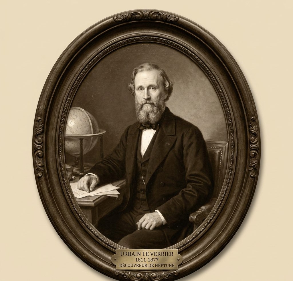 Aben le Verije (1811–1877), francuski matematičar koji je izračunao tačnu poziciju nepoznate planete Neptun pre nego što je ikada viđena teleskopom. Stilizovani prikaz iz dostavljenog dokumenta; nije potvrđena istorijska fotografija.