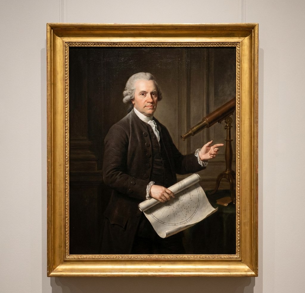 Ser Vilijam Heršel (1738–1822), nemačko-britanski astronom i muzičar koji je 1781. otkrio planetu Uran, prvu novu planetu otkrivenu od praistorije. Stilizovani prikaz iz dostavljenog dokumenta; nije potvrđena istorijska fotografija.