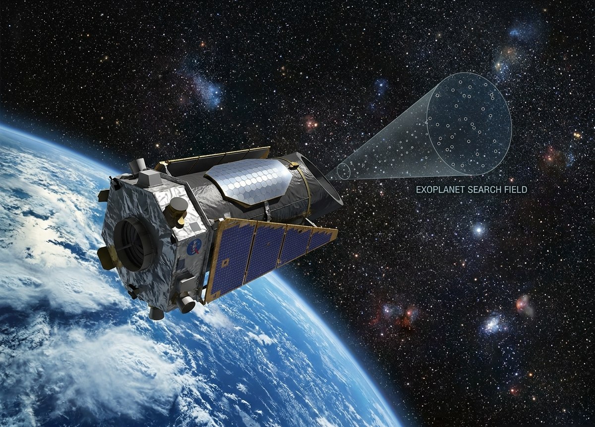 Model svemirskog teleskopa Kepler namenjenog lovu na egzoplanete metodom tranzita. Stilizovana ili arhivska ilustracija iz dostavljenog dokumenta; njena istorijska autentičnost nije posebno potvrđena.