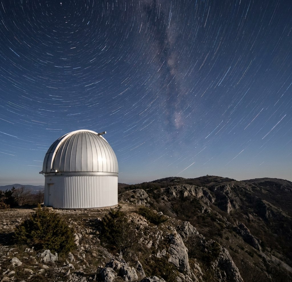 Astronomska stanica Vidojevica kod Prokuplja (1.150 m n.v.) — savremeni posmatrački centar Beogradske opservatorije. Stilizovana ili arhivska ilustracija iz dostavljenog dokumenta; njena istorijska autentičnost nije posebno potvrđena.