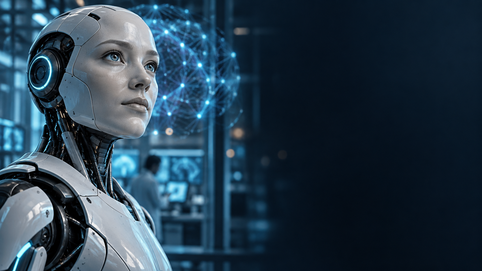 Ilustracija humanoidnog robota i veštačke inteligencije